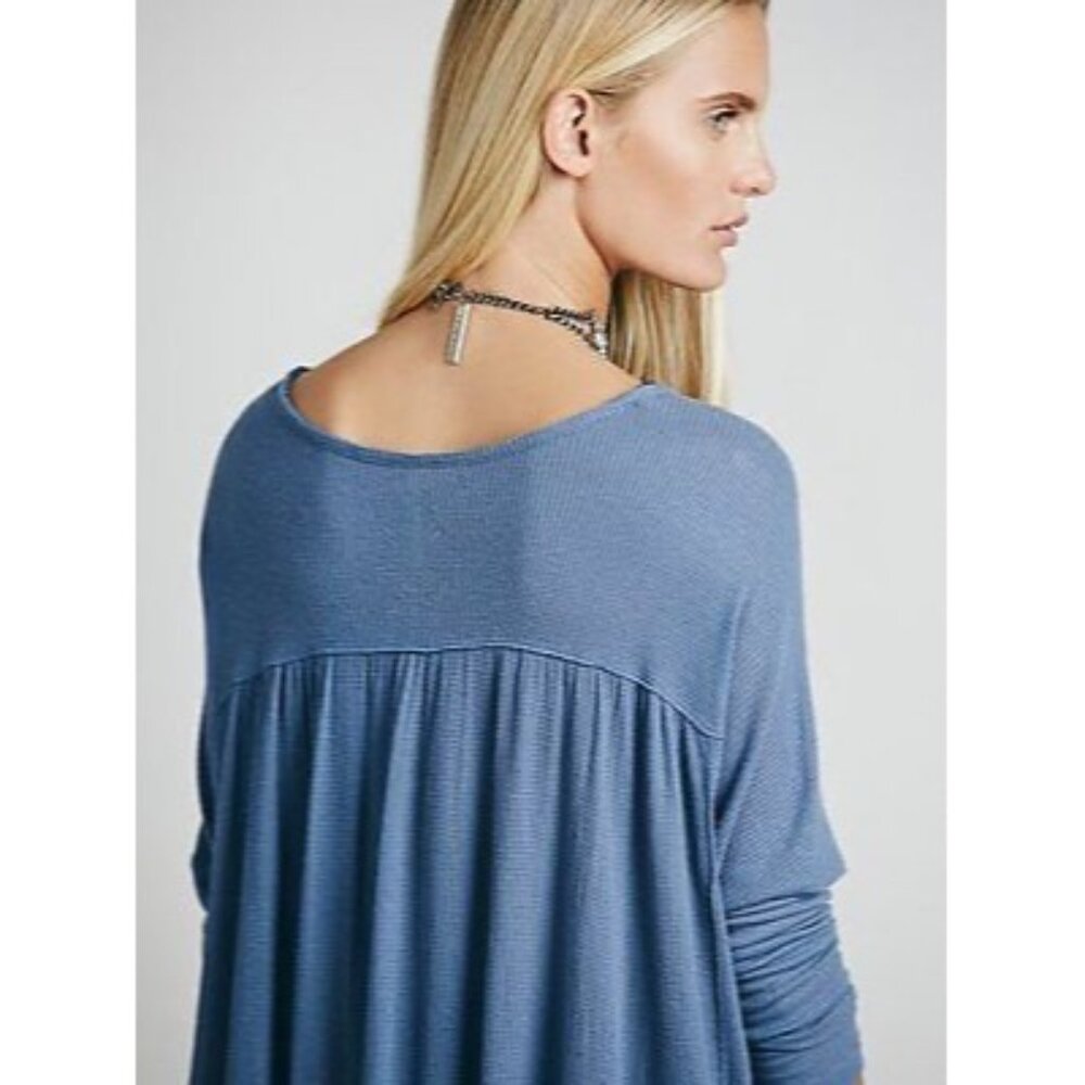 NWT Free People Blue Oversized Long Sleeve Waffle Knit Henley Top - Picture 8 of 14